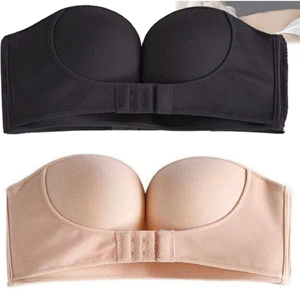 New 38-85 C Strapless Bra Beige and Black runs small